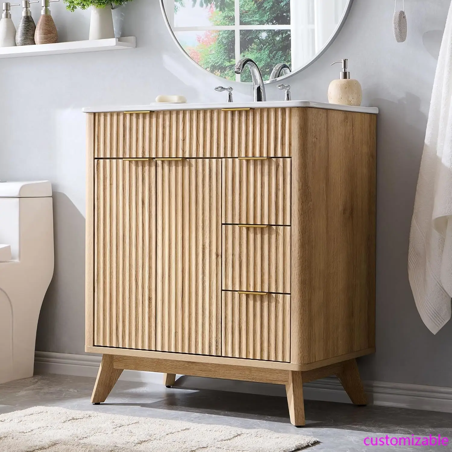 30" Fluted Bathroom Vanity with Ceramic Sink Combo,Freestanding Modern Bathroom Storage Vanity Cabinet
30" Fluted Bathroom Vanity with Ceramic Sink Combo,Freestanding Modern Bathroom Storage Vanity Cabinet