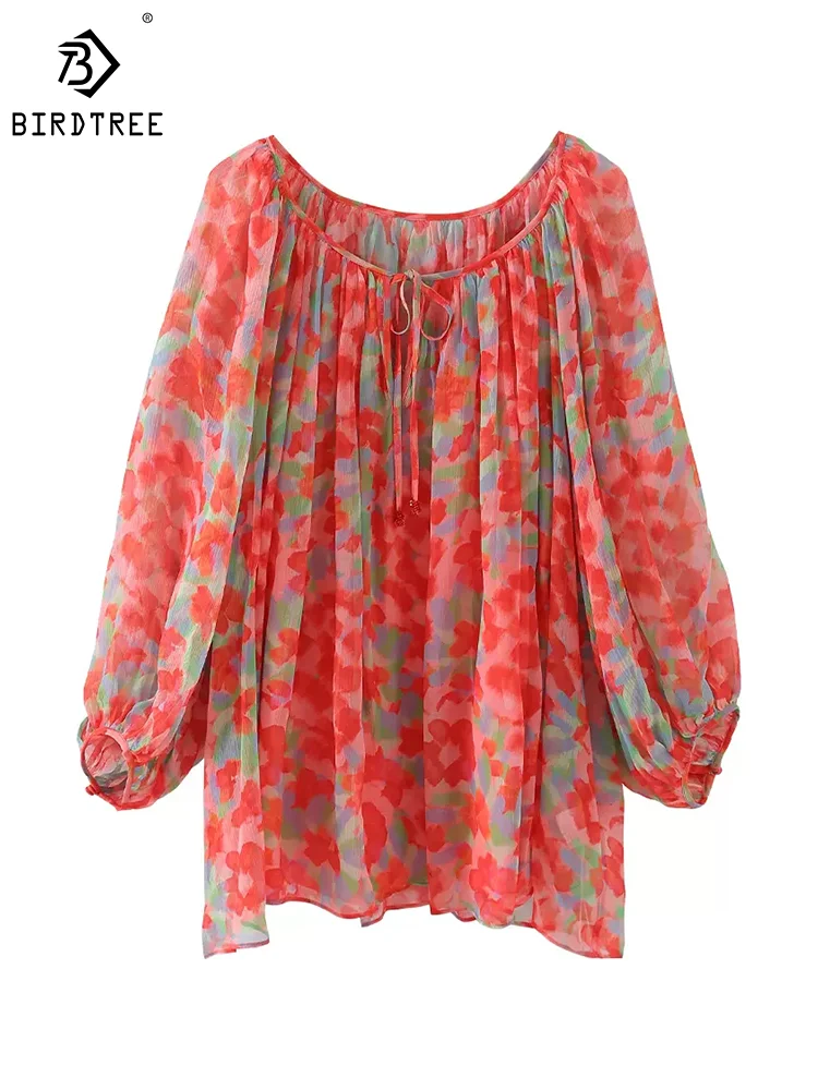 BirdTree 100%Real Silk Retro T-Shirt For Women, Long Sleeve Floral Printed Lace-up, Elegant Fashion Tops, 2024 Summer T43742QM
BirdTree 100%Real Silk Retro T-Shirt For Women, Long Sleeve Floral Printed Lace-up, Elegant Fashion Tops, 2024 Summer T43742QM