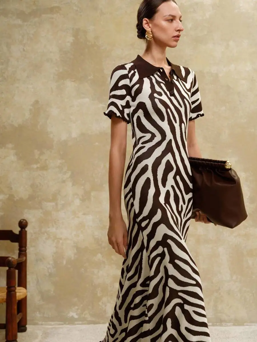 Women’s Zebra Jacquard Knit Neck Midi Dress Short Sleeve Bodycon Fit Elegant Casual Spring Fall Wear
Women’s Zebra Jacquard Knit Neck Midi Dress Short Sleeve Bodycon Fit Elegant Casual Spring Fall Wear