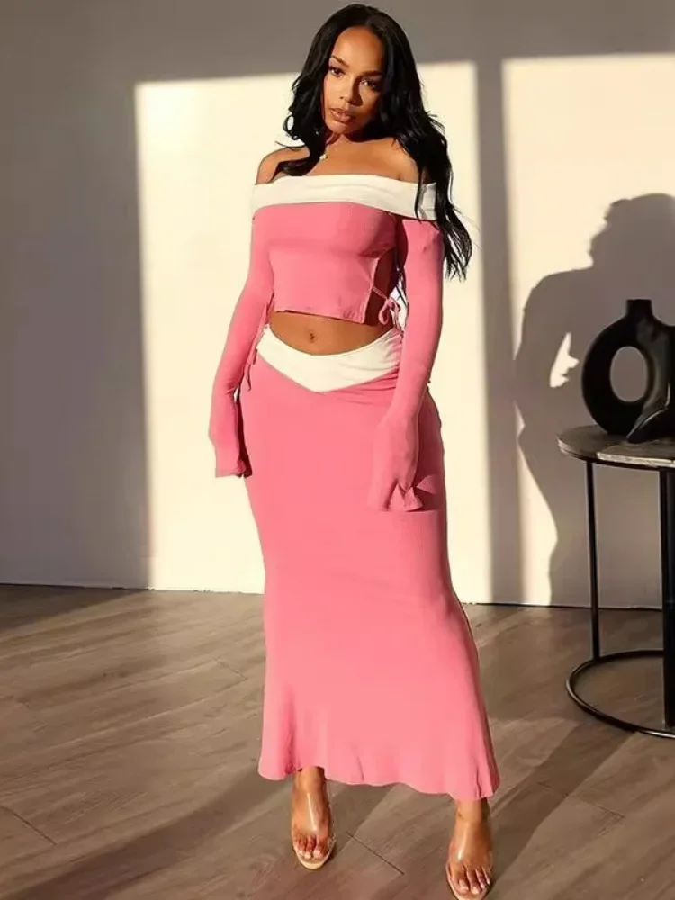 Revealing Color Clashing Top Skirt Two-piece Set Women One-shoulder Long-sleeved Fashion Casual Suit Women's
Revealing Color Clashing Top Skirt Two-piece Set Women One-shoulder Long-sleeved Fashion Casual Suit Women's