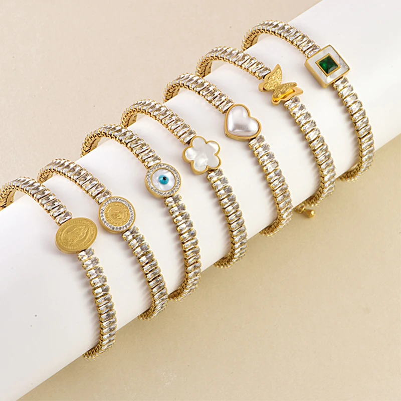 Gold Color Bracelet Cubic Zirconia Stainless Steel Bracelets for Women Waterproof Sparkling Flower Classic Butterly Fashion Gift
Gold Color Bracelet Cubic Zirconia Stainless Steel Bracelets for Women Waterproof Sparkling Flower Classic Butterly Fashion Gift