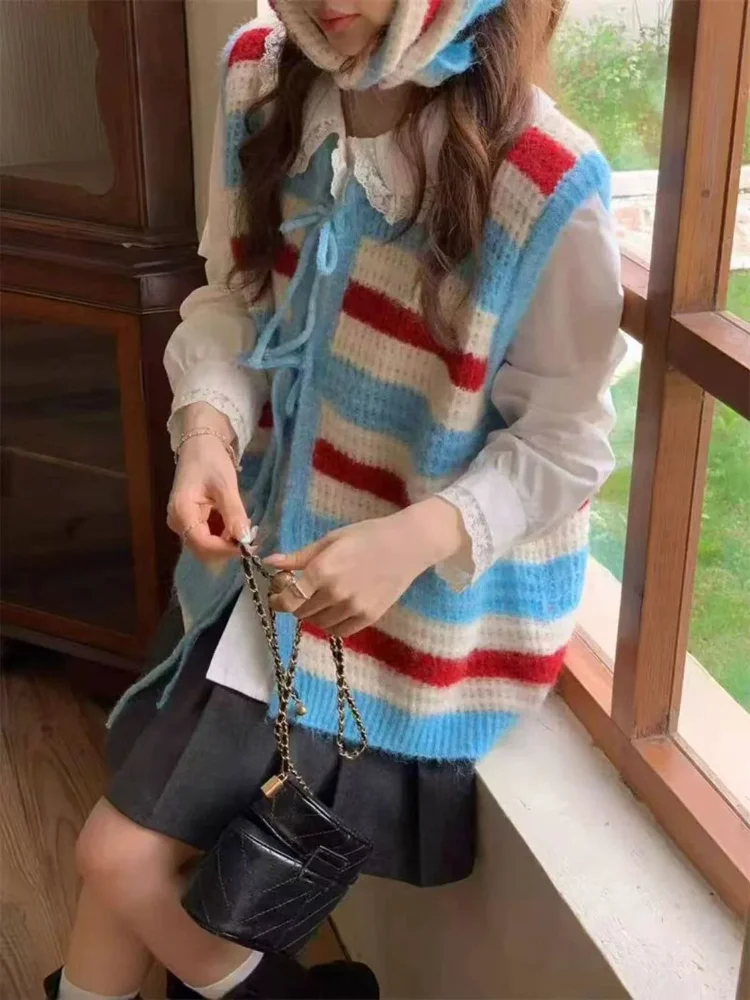 Полосатый вязаный жилет женский корейский стиль контрастного цвета с бантом на шнуровке жилет кардиган осенний модный свитер без рукавов
Полосатый вязаный жилет женский корейский стиль контрастного цвета с бантом на шнуровке жилет кардиган осенний модный свитер без рукавов