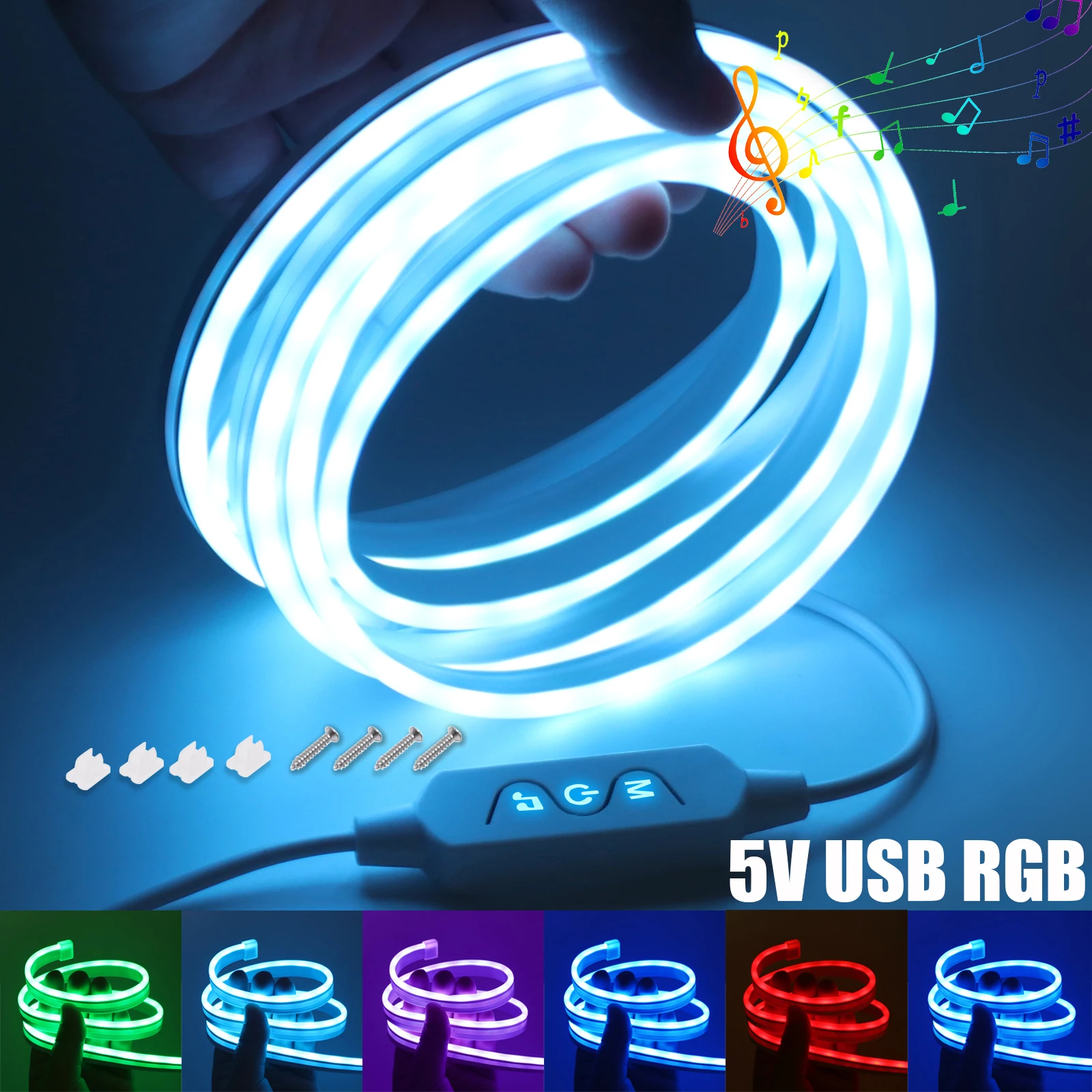 USB 5V RGB Neon Strip Light Music Sync Flexible Neon Tape Ribbon 1M 2M 3M 4M 5M Waterproof LED Strip with Switch Backlight Decor
USB 5V RGB Neon Strip Light Music Sync Flexible Neon Tape Ribbon 1M 2M 3M 4M 5M Waterproof LED Strip with Switch Backlight Decor
