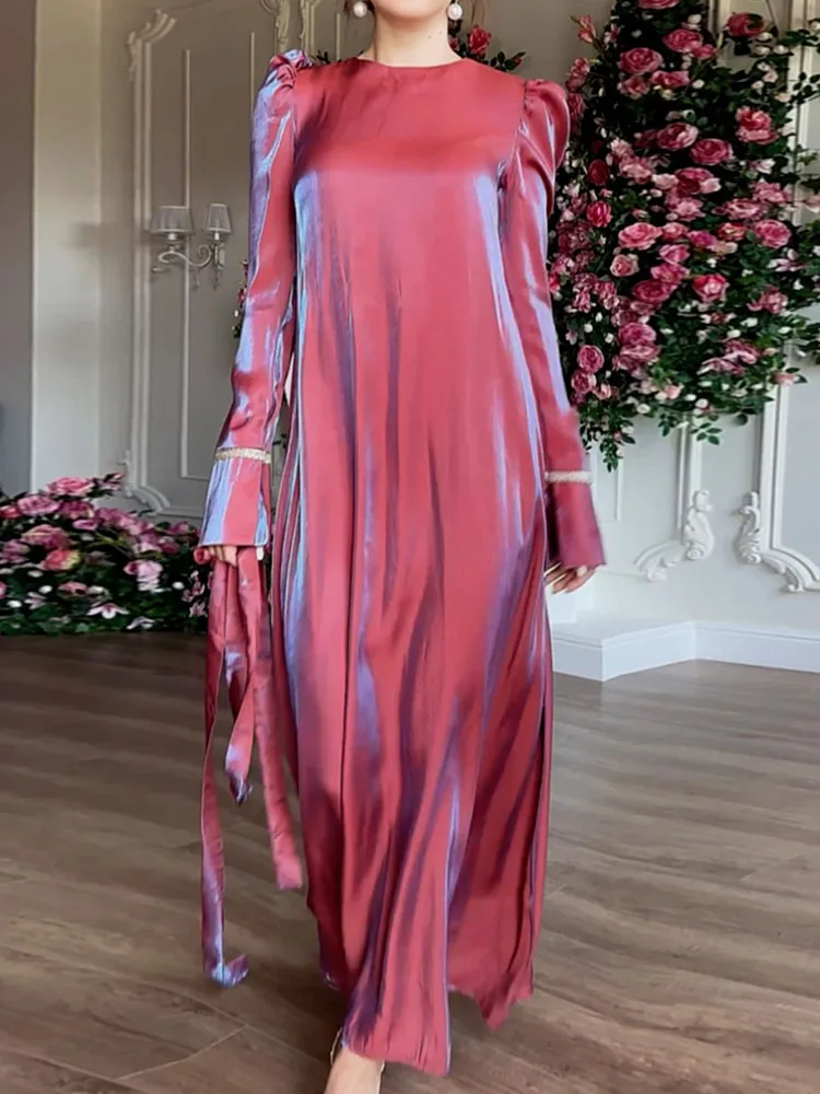 Ramadan Long Dresses Women Abaya Dubai Muslim Fashion Shiny Satin Dress Autumn Elegant Casual Flare Sleeve Bandage Kaftan Robe
Ramadan Long Dresses Women Abaya Dubai Muslim Fashion Shiny Satin Dress Autumn Elegant Casual Flare Sleeve Bandage Kaftan Robe