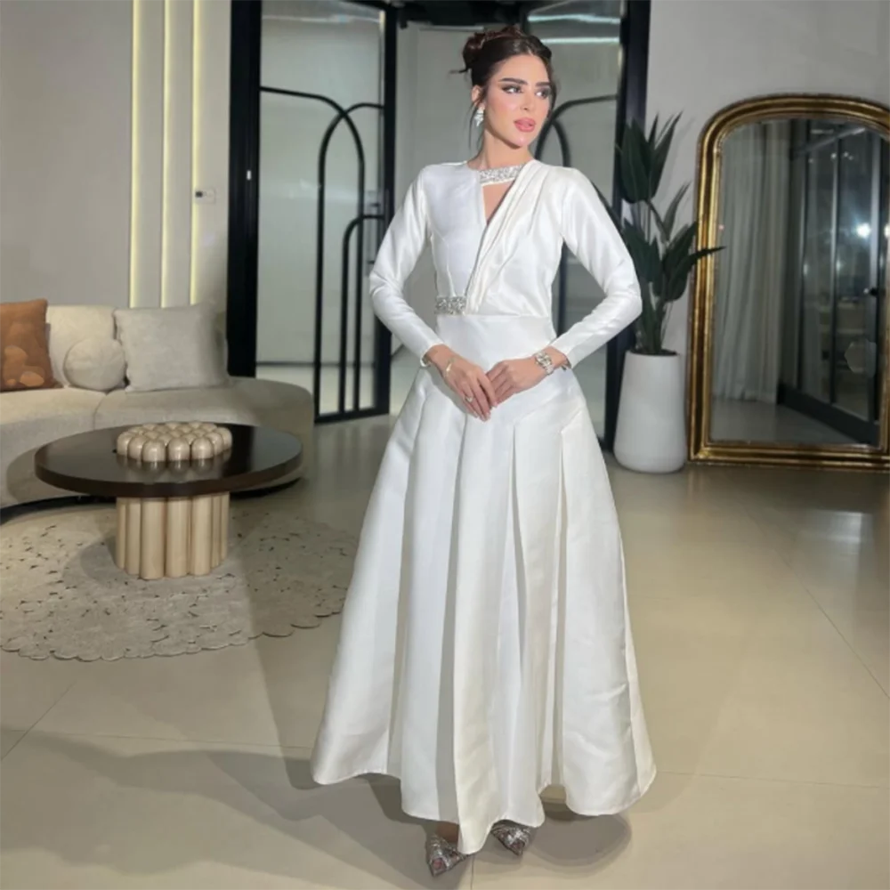 Customized White A-Line Prom Dresses Tea-Length V-Neck Full Sleeve Evening Gown Fashion Pleat Crystal Simple Draped Party Gown
Customized White A-Line Prom Dresses Tea-Length V-Neck Full Sleeve Evening Gown Fashion Pleat Crystal Simple Draped Party Gown