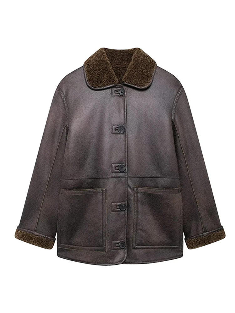 Retro Leather Reversible Women's Jacket Turndown Collar Single Breasted Plush Jackets Fashion Winter Windproof Women Outerwears
Retro Leather Reversible Women's Jacket Turndown Collar Single Breasted Plush Jackets Fashion Winter Windproof Women Outerwears
