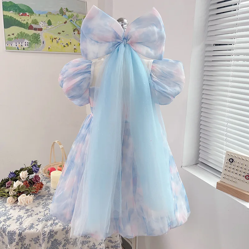 Girl's Summer Flower Pearl Bow Sweet and Cute Bubble Sleeve Mesh Princess Dress Birthday Party Children's Day Dress
Girl's Summer Flower Pearl Bow Sweet and Cute Bubble Sleeve Mesh Princess Dress Birthday Party Children's Day Dress