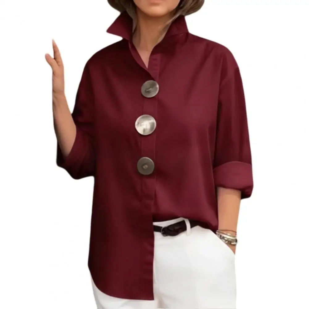 Women Shirt Lapel Long Sleeve Loose Fit Shirt Tops Metal Buttons Pure Color Commuting Shirt Work Parties Casual Wear
Women Shirt Lapel Long Sleeve Loose Fit Shirt Tops Metal Buttons Pure Color Commuting Shirt Work Parties Casual Wear