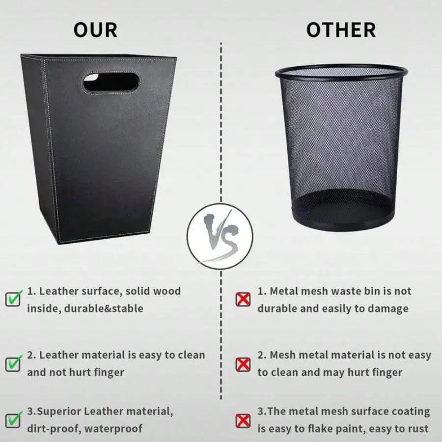 Leather Surface Waterproof Waste Basket With Handles 19L Durable Bathroom Bedroom Trash Can
Leather Surface Waterproof Waste Basket With Handles 19L Durable Bathroom Bedroom Trash Can