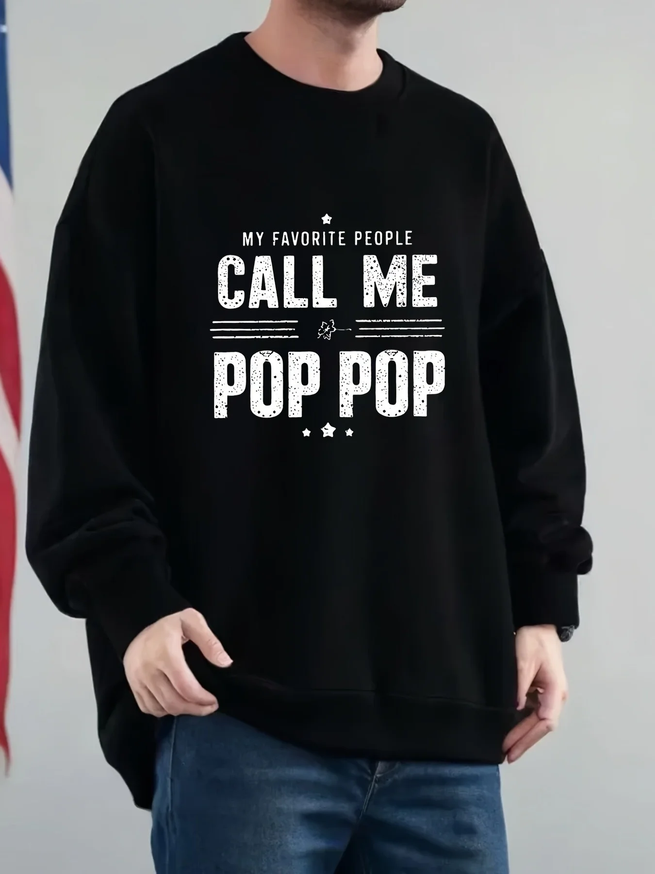 MY FAVORITE PEOPLE CALL ME POP POP Мужская толстовка с открытыми плечами в белую полоску и круглым вырезом больших размеров
MY FAVORITE PEOPLE CALL ME POP POP Мужская толстовка с открытыми плечами в белую полоску и круглым вырезом больших размеров