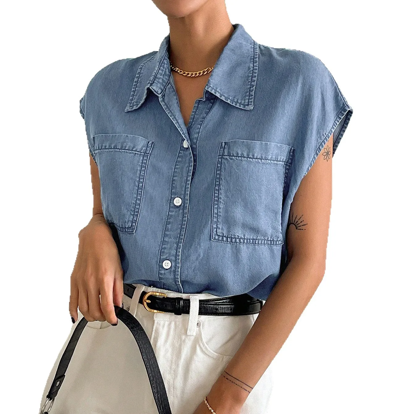 2026 Spring Summer Women's Denim Jacket Batwing Sleeve Loose Slimming Top Double Pocket Button Down Jean Shirt Outwear New
2026 Spring Summer Women's Denim Jacket Batwing Sleeve Loose Slimming Top Double Pocket Button Down Jean Shirt Outwear New