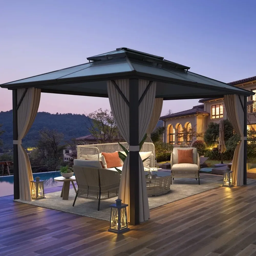 Hardtop Gazebo with Polycarbonate Double Roof, Aluminum Frame Outdoor Gazebo Permanent Pavilion
Hardtop Gazebo with Polycarbonate Double Roof, Aluminum Frame Outdoor Gazebo Permanent Pavilion