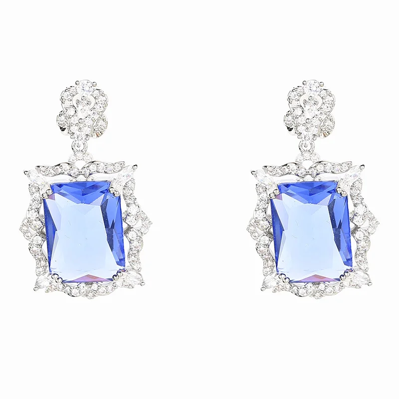 925 Silver Needle Luxury Square Emerald Sapphire Gemstone Drop Earrings, Elegant Bridal Wedding Jewelry Gift for Women
925 Silver Needle Luxury Square Emerald Sapphire Gemstone Drop Earrings, Elegant Bridal Wedding Jewelry Gift for Women