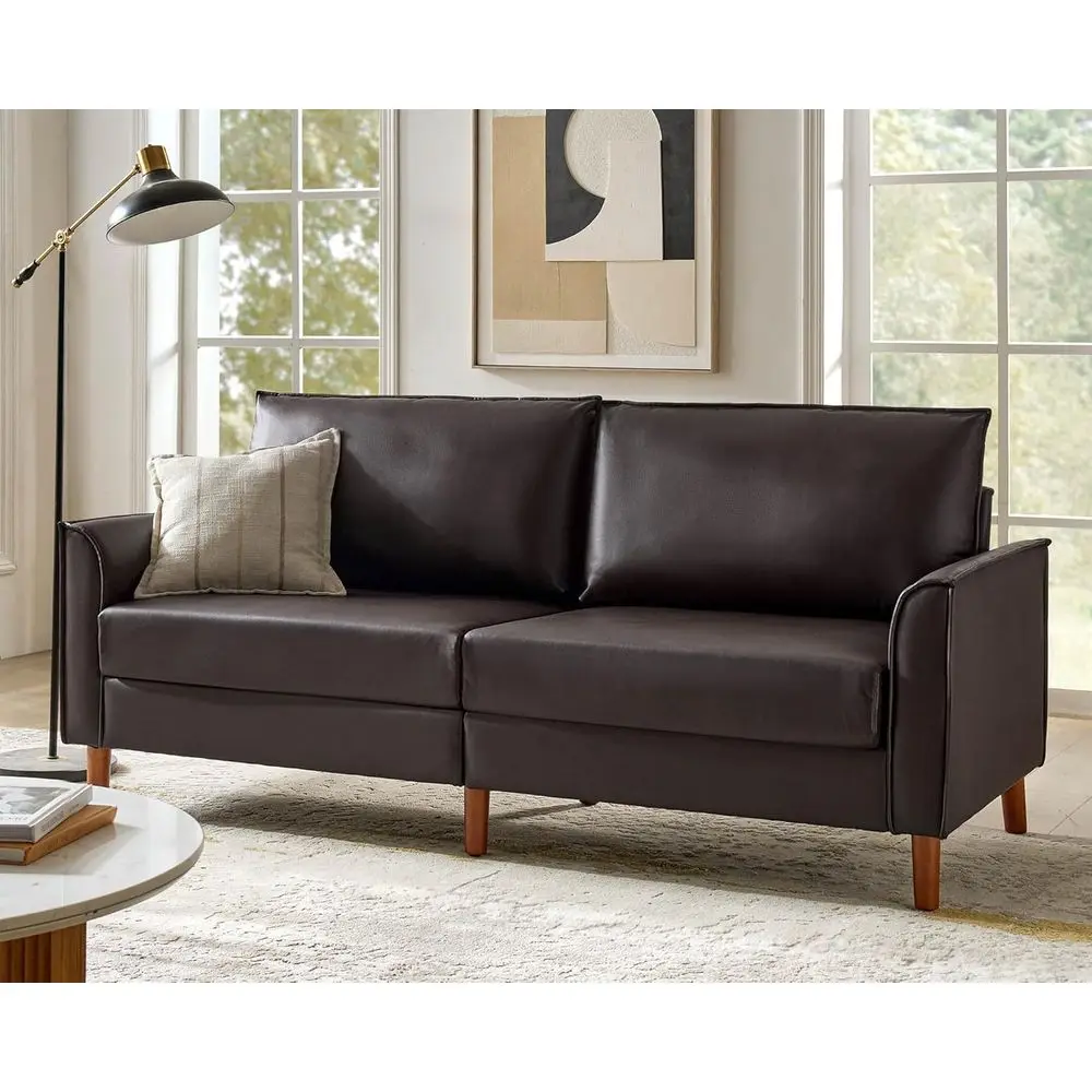 78 Modern PVC Leather Sofa with Solid Wood Legs, Comfortable 3-Seater for Living Room or Bedroom, Brown
78 Modern PVC Leather Sofa with Solid Wood Legs, Comfortable 3-Seater for Living Room or Bedroom, Brown