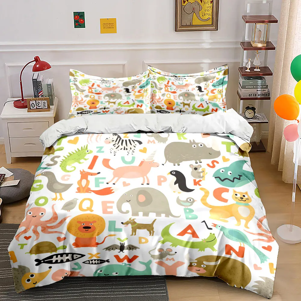 Alphabet animals cartoon pattern Print Bedding Set 1 Duvet Cover 2 Pillowcases for Adult and Children Luxury Gift Full Size
Alphabet animals cartoon pattern Print Bedding Set 1 Duvet Cover 2 Pillowcases for Adult and Children Luxury Gift Full Size