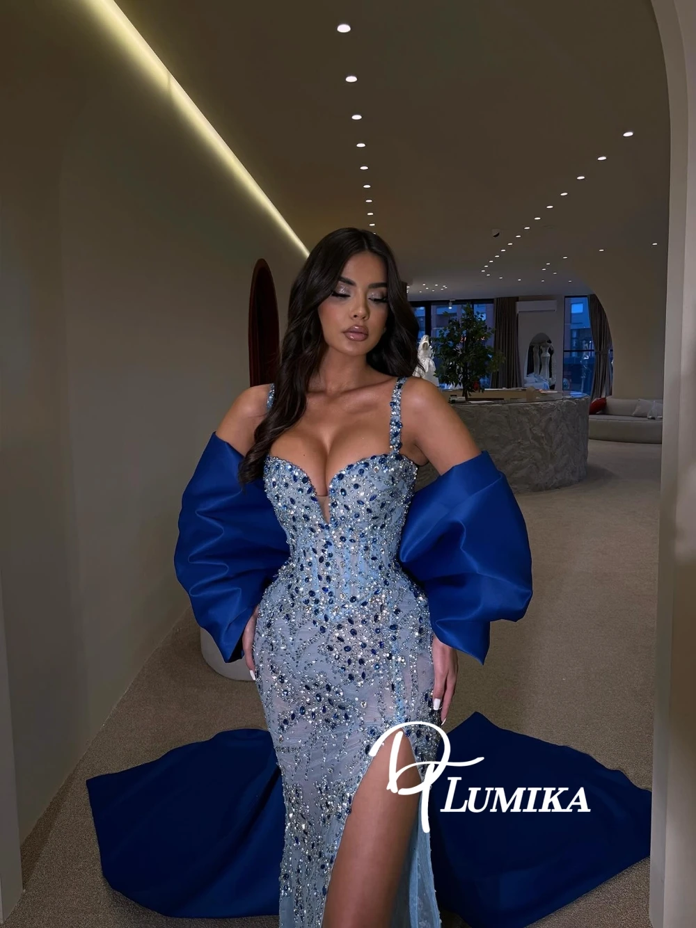 DTLumika Royal Blue Detachable Puffy Sleeves Rhinestone Mermaid Evening Dress With High Slit Richly Banquet Party Prom Gown
DTLumika Royal Blue Detachable Puffy Sleeves Rhinestone Mermaid Evening Dress With High Slit Richly Banquet Party Prom Gown