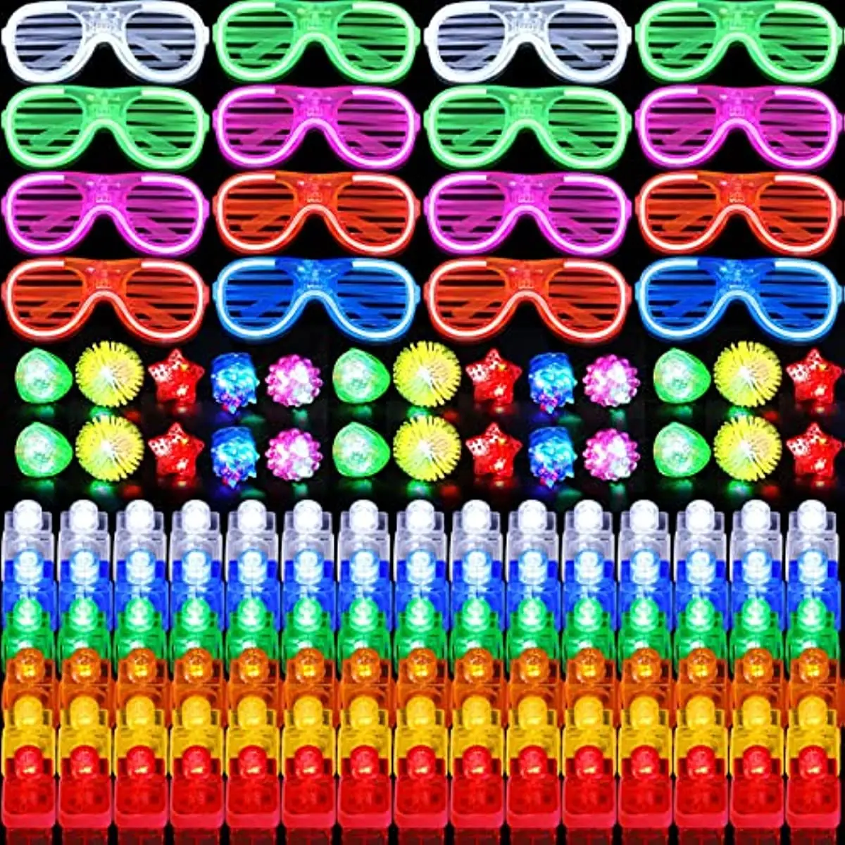 132Pcs LED Finger Lights LED Flashing Bumpy Rings Glasses Light Up Party Toys Glow In The Dark Neon Party Favors for Wedding
132Pcs LED Finger Lights LED Flashing Bumpy Rings Glasses Light Up Party Toys Glow In The Dark Neon Party Favors for Wedding