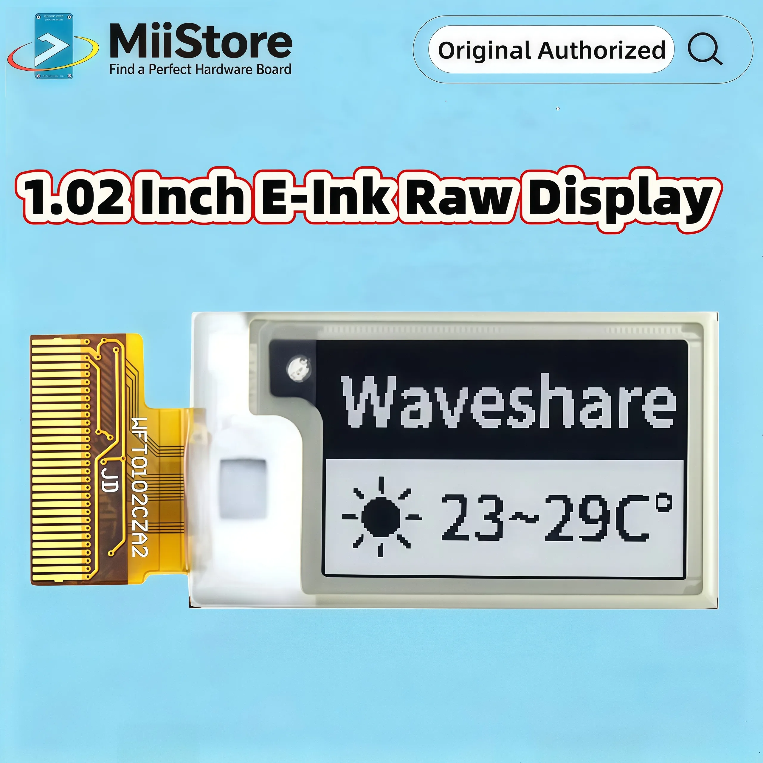 Waveshare 1.02 Inch E-Ink Raw Display, 128*80 Resolution,black/white Dual-color, SPI Interface, Without PCB
Waveshare 1.02 Inch E-Ink Raw Display, 128*80 Resolution,black/white Dual-color, SPI Interface, Without PCB