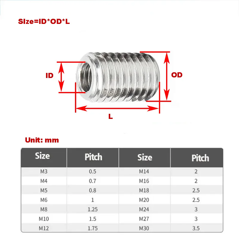 304 Stainless Steel Inside Outside Thread Adapter Screw Nuts / Insert Sleeve Converter Nut M2 - M18
304 Stainless Steel Inside Outside Thread Adapter Screw Nuts / Insert Sleeve Converter Nut M2 - M18