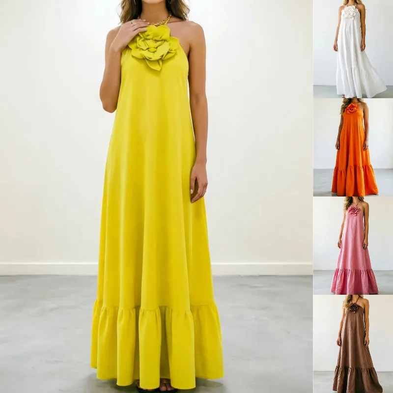 New European Halter Long Dress Ladies 3D Flower Decor Chic Casual Beach Resort Maxi Sundress
New European Halter Long Dress Ladies 3D Flower Decor Chic Casual Beach Resort Maxi Sundress