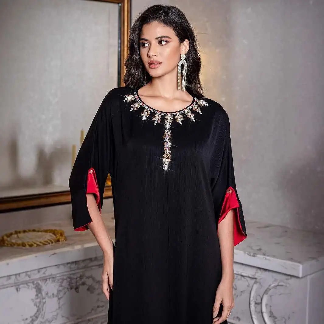 Ba5176 New Color-block Mid-sleeve Robe Hand-sewn Elegant Dress Muslim Long Dress Robe Abaya Ramadan Dubai Luxury Islam Elegant 
Ba5176 New Color-block Mid-sleeve Robe Hand-sewn Elegant Dress Muslim Long Dress Robe Abaya Ramadan Dubai Luxury Islam Elegant