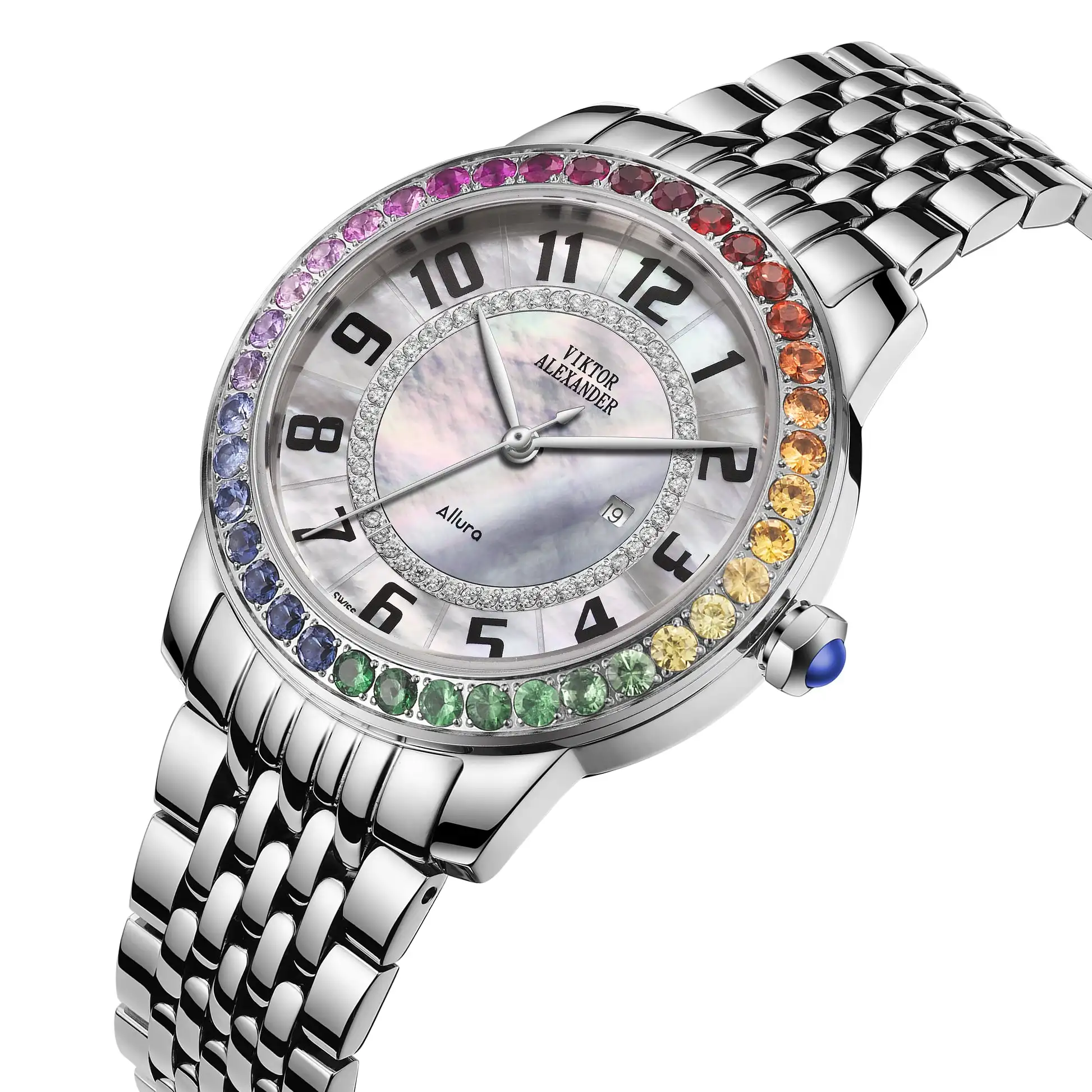 Rainbow Sapphire Luxury Women Watch 36mm Swiss Quartz Mother of Pearl Dial 3.3ct Natural Gemstone Limited Edition 500 Swiss Mad
Rainbow Sapphire Luxury Women Watch 36mm Swiss Quartz Mother of Pearl Dial 3.3ct Natural Gemstone Limited Edition 500 Swiss Mad
