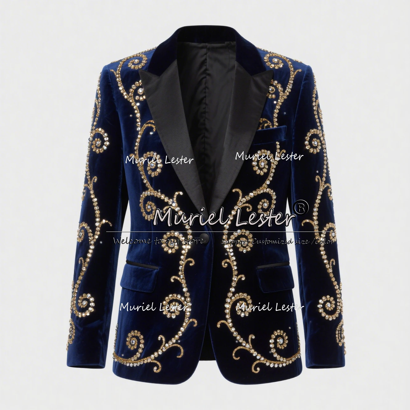 Luxury Beaded Stones Suits Men 2 Pieces Sets Black Peaked Label Velvet Groom Blazers Customized costume homme Man Banquet Tuxedo
Luxury Beaded Stones Suits Men 2 Pieces Sets Black Peaked Label Velvet Groom Blazers Customized costume homme Man Banquet Tuxedo