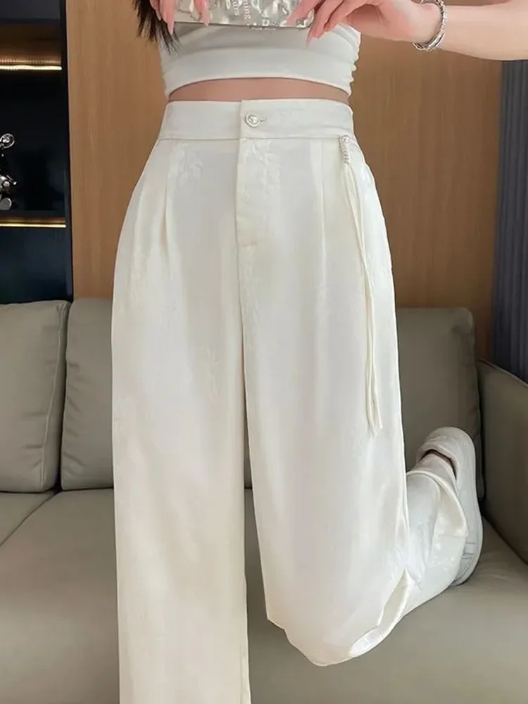 Women Elastic High Waist Straight Pants Korean Casual Loose Calcas Feminina Chic Design Satin Jacquard Baggy Wide Leg Pantalones
Women Elastic High Waist Straight Pants Korean Casual Loose Calcas Feminina Chic Design Satin Jacquard Baggy Wide Leg Pantalones