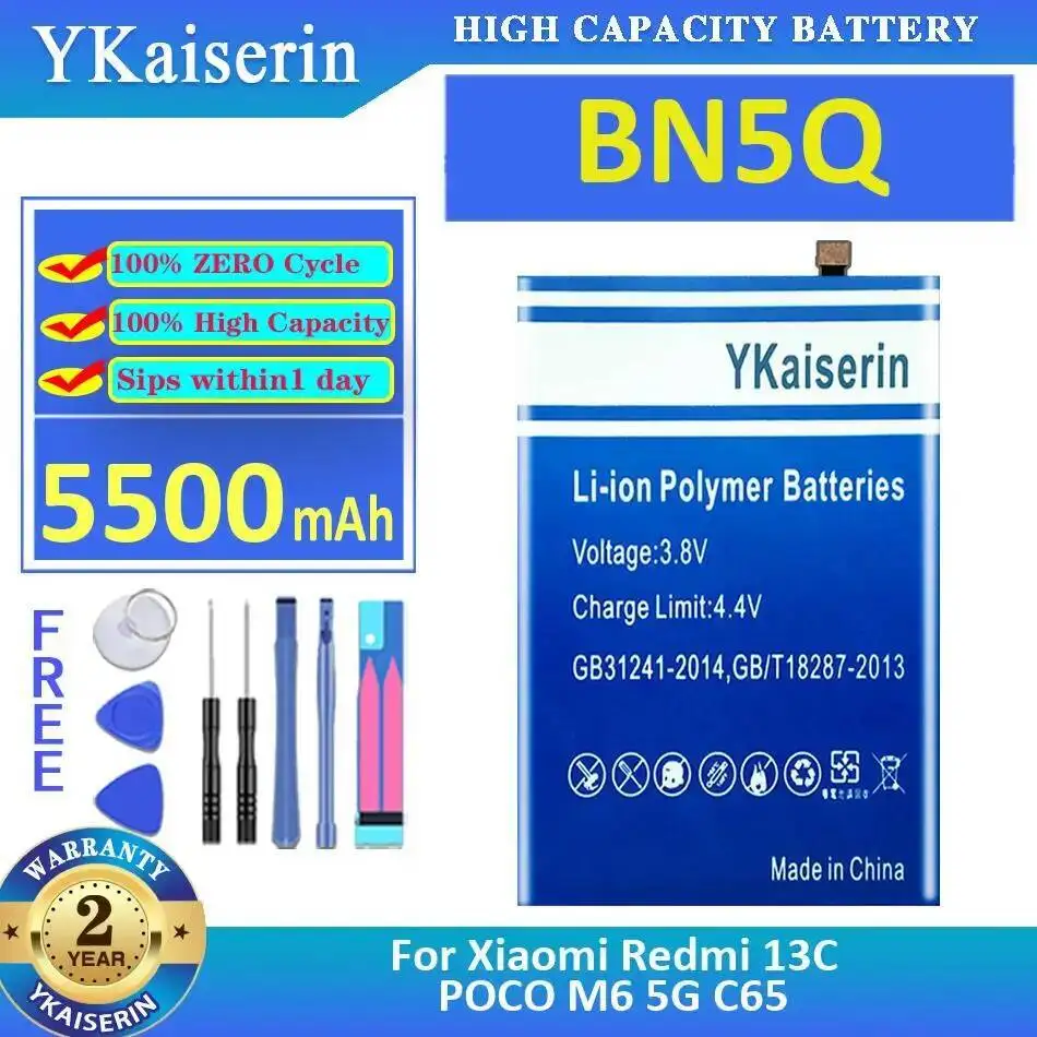 BN5Q Safe Environmentally Friendly Mobile Phone Battery For Xiaomi Redmi 13C Poco M6 5G C65 5500Mah
BN5Q Safe Environmentally Friendly Mobile Phone Battery For Xiaomi Redmi 13C Poco M6 5G C65 5500Mah