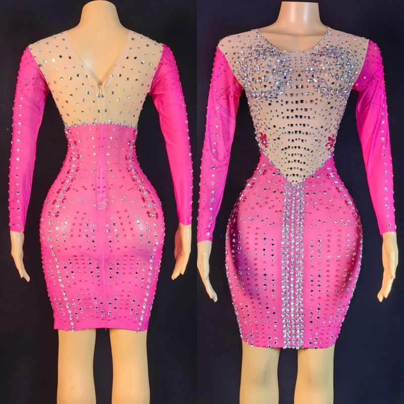 Pink Silver Rhinestones Dress Women Party Celebrate Evening Dresses Long Sleeved Dancer Costume Stage Festival Outfit XS6873
Pink Silver Rhinestones Dress Women Party Celebrate Evening Dresses Long Sleeved Dancer Costume Stage Festival Outfit XS6873