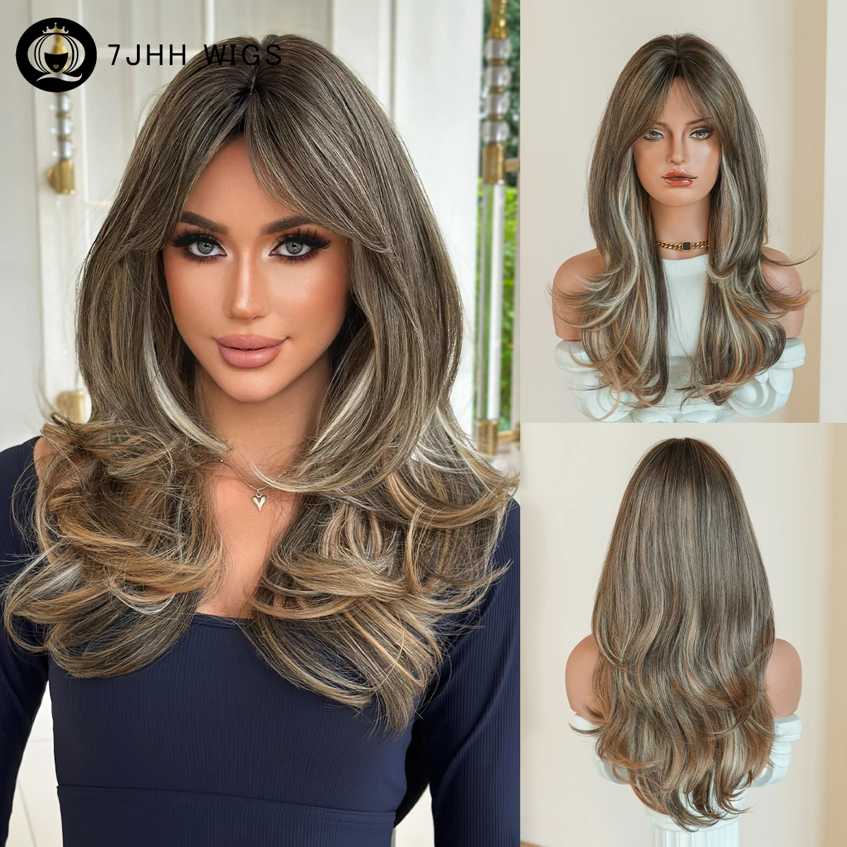 Long Body Wave Brown Highlight White Wig for Women Modest Fashion Synthetic Middle Part Ombre Golden Wigs with Curtain Bangs
Long Body Wave Brown Highlight White Wig for Women Modest Fashion Synthetic Middle Part Ombre Golden Wigs with Curtain Bangs