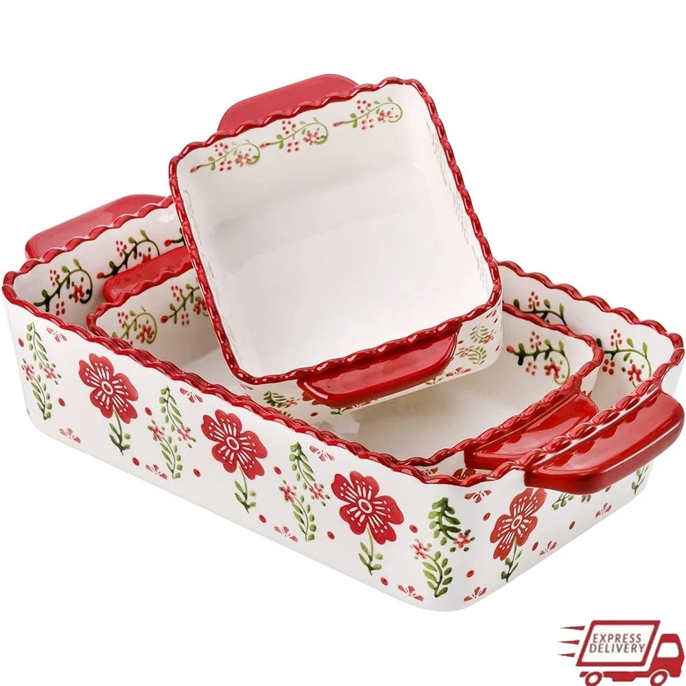 Ceramic Baking Dishes Set 3 Pack Rectangular Bakeware Hand-painted Lasagna Pan Porcelain Kitchen Serve Bakeware Essentials
Ceramic Baking Dishes Set 3 Pack Rectangular Bakeware Hand-painted Lasagna Pan Porcelain Kitchen Serve Bakeware Essentials