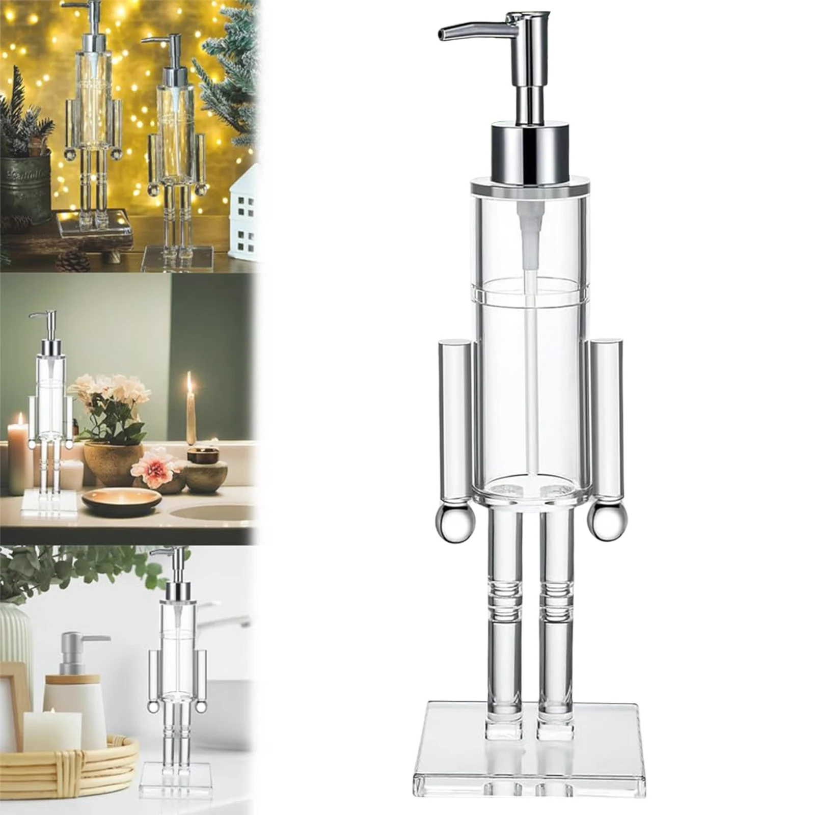 Рождественский дозатор для мыла в виде Щелкунчика, прозрачный, декоративный контейнер для лосьона для ванной и кухни
Рождественский дозатор для мыла в виде Щелкунчика, прозрачный, декоративный контейнер для лосьона для ванной и кухни