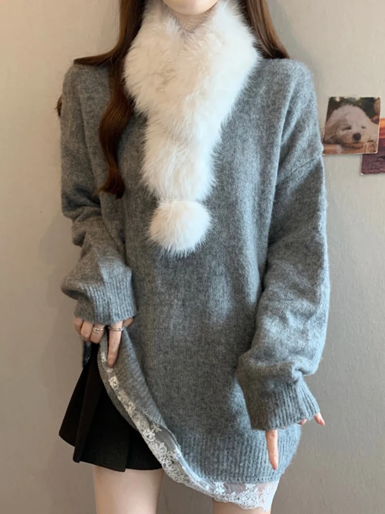 French Sle Long Sve Knitted Lace Top Loose Fit round Ne Women's Autumn Winter Faion Slimming Base Layer irt
French Sle Long Sve Knitted Lace Top Loose Fit round Ne Women's Autumn Winter Faion Slimming Base Layer irt