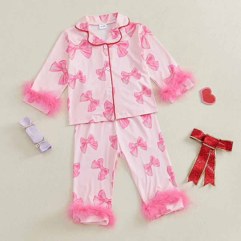 2-7Years Little Girls 2Pcs Pajamas Sets Feather Trim Long Sleeve Bow Print Shirt Tops + Pants Toddler Infant Sleepwear Homewear
2-7Years Little Girls 2Pcs Pajamas Sets Feather Trim Long Sleeve Bow Print Shirt Tops + Pants Toddler Infant Sleepwear Homewear