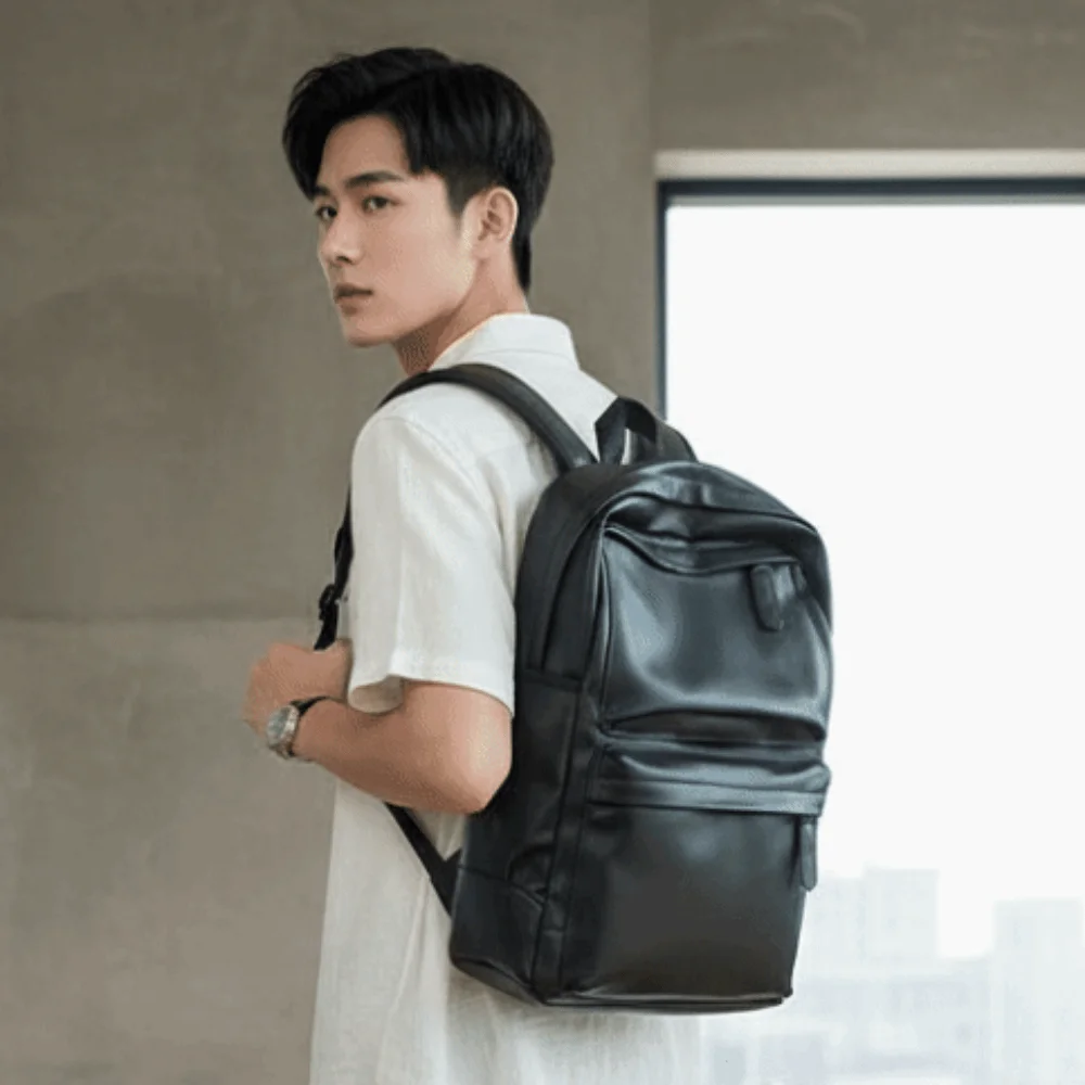PVC Leather Backpack Men Padded Shoulder Strap Hidden Zipper Pocket Laptop School Bag Laptop Compartment Black Finish
PVC Leather Backpack Men Padded Shoulder Strap Hidden Zipper Pocket Laptop School Bag Laptop Compartment Black Finish