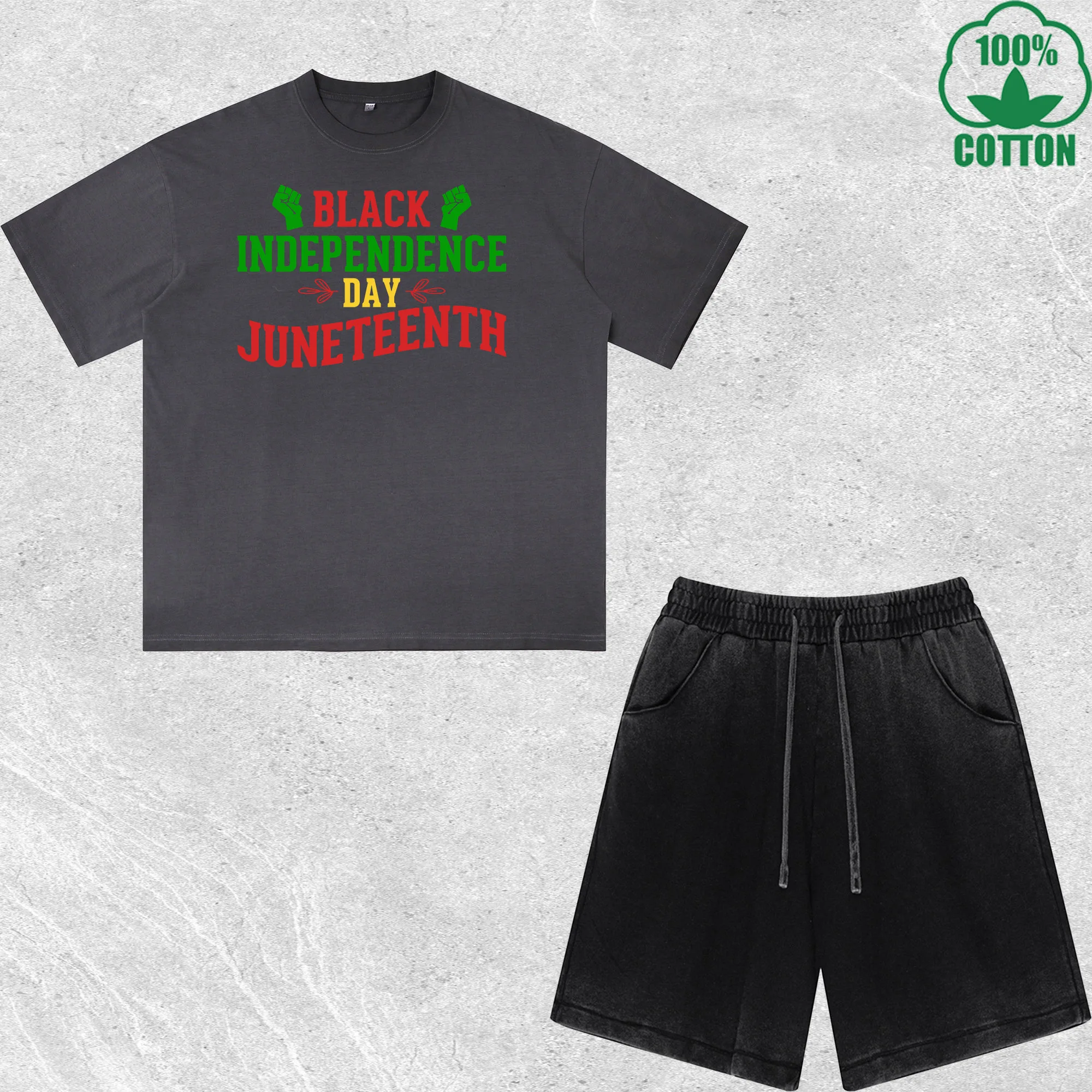 Black Juneteenth Printed Dirty Wash T-Shirt Shorts Set Combo Loose Trendy Fashionable 100%Cotton Short Value Pack
Black Juneteenth Printed Dirty Wash T-Shirt Shorts Set Combo Loose Trendy Fashionable 100%Cotton Short Value Pack