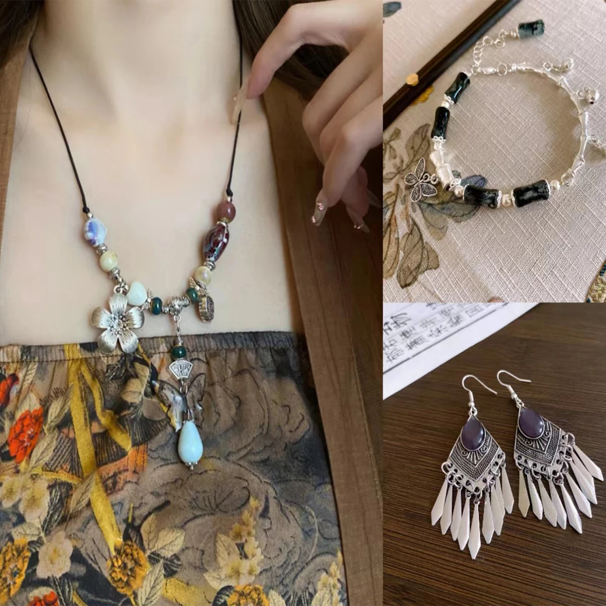 Handmade butterfly Ceramic Cracked Ice Vintage adjustable Bracelets Necklace Earrings Bohemian Chic Jewelry Set Unique Gift
Handmade butterfly Ceramic Cracked Ice Vintage adjustable Bracelets Necklace Earrings Bohemian Chic Jewelry Set Unique Gift
