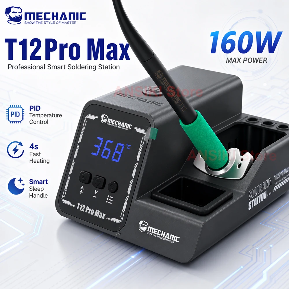 MECHANIC T12 Pro Max 160W Soldering Station PID control 4s Fast Heating Smart Sleep T12 Handle For PCB Welding Repair tools
MECHANIC T12 Pro Max 160W Soldering Station PID control 4s Fast Heating Smart Sleep T12 Handle For PCB Welding Repair tools