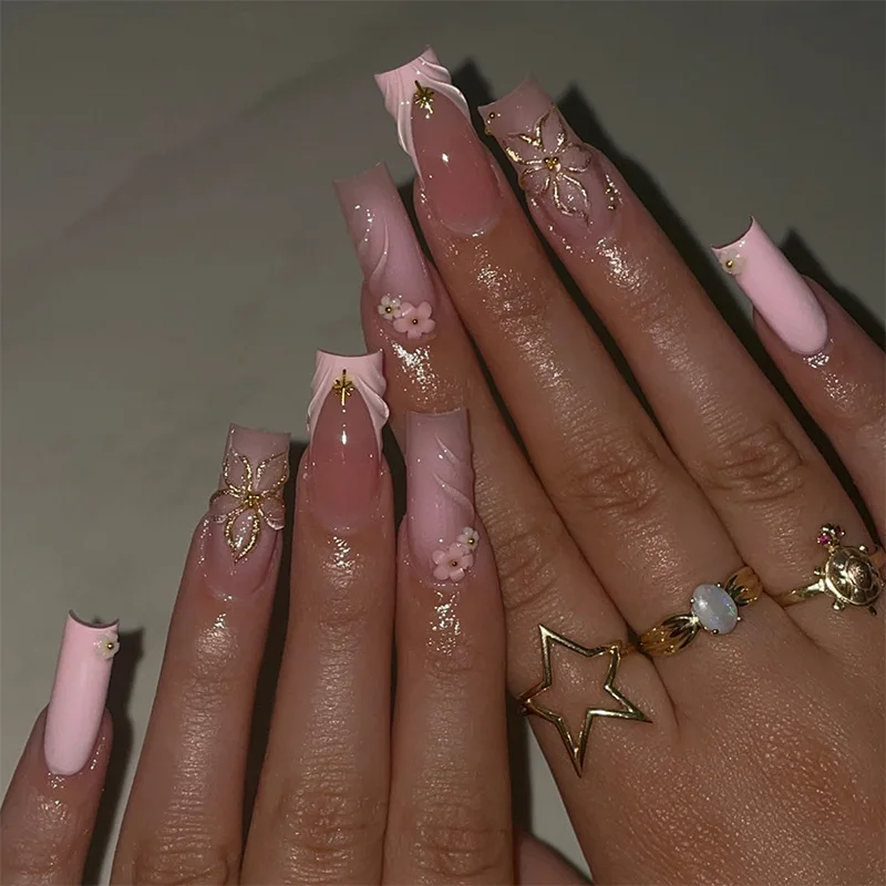 24Pcs Long Square French Full Cover Nails Tips Pink Smudge 3D Flower Design Fake Nails Detachable Finished Press on False Nails
24Pcs Long Square French Full Cover Nails Tips Pink Smudge 3D Flower Design Fake Nails Detachable Finished Press on False Nails