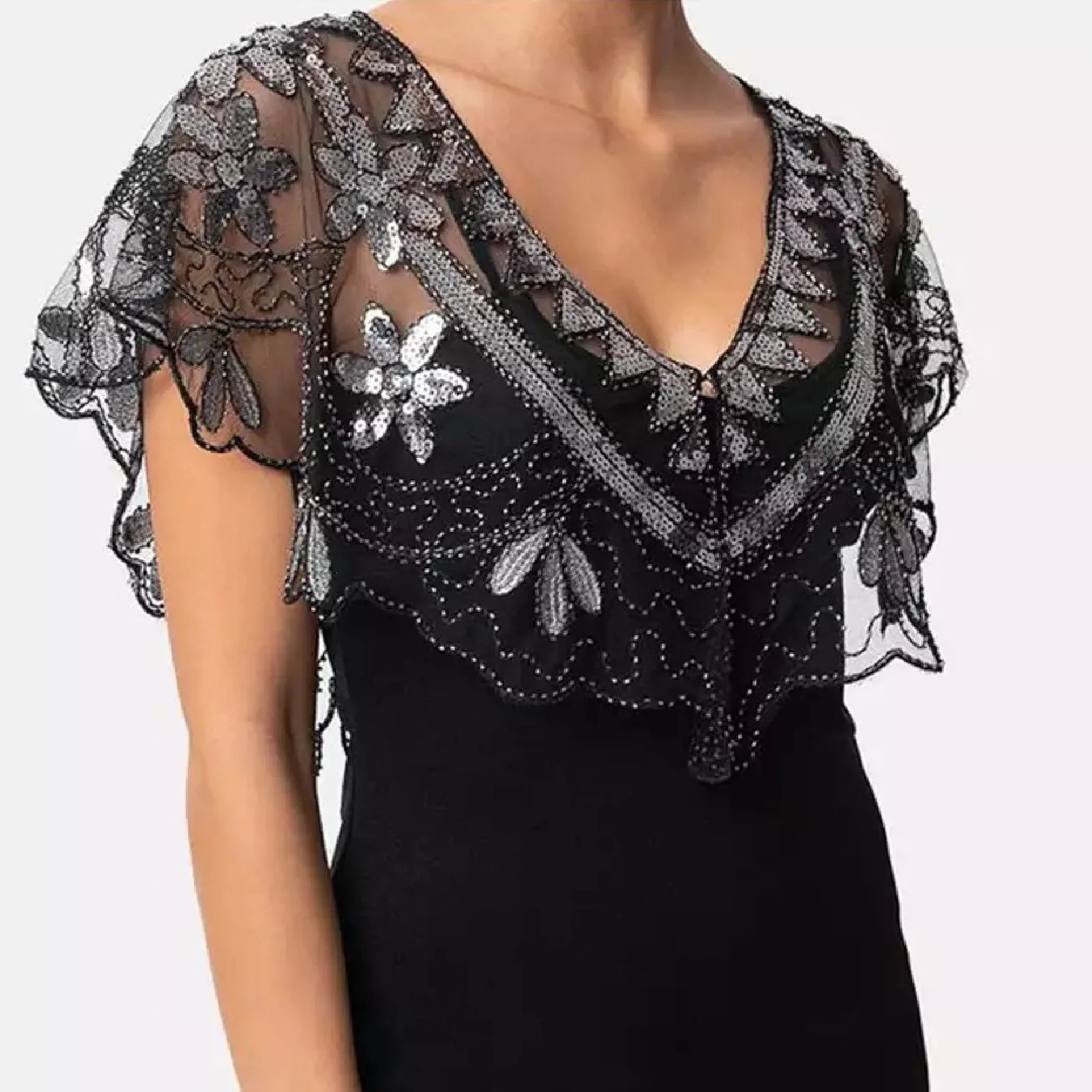 Sequin Beads Decor Shawl Elegant Embroidery Cape Breathable Mesh Short Cardigan Women Dress Accessories For Wedding Party Prom
Sequin Beads Decor Shawl Elegant Embroidery Cape Breathable Mesh Short Cardigan Women Dress Accessories For Wedding Party Prom