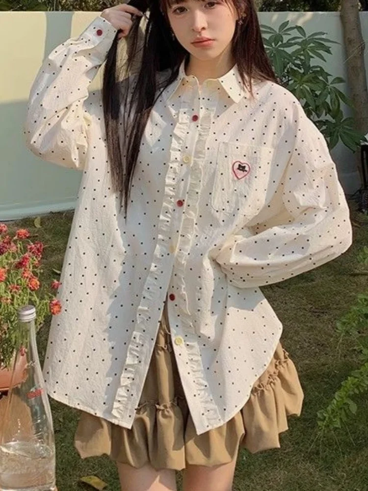 Sweet Mori Girls College Style Beige Polka Dot Lace Shirt, Japanese Loose Casual Polo Collar Design, Niche Long Sleeved Jacket
Sweet Mori Girls College Style Beige Polka Dot Lace Shirt, Japanese Loose Casual Polo Collar Design, Niche Long Sleeved Jacket