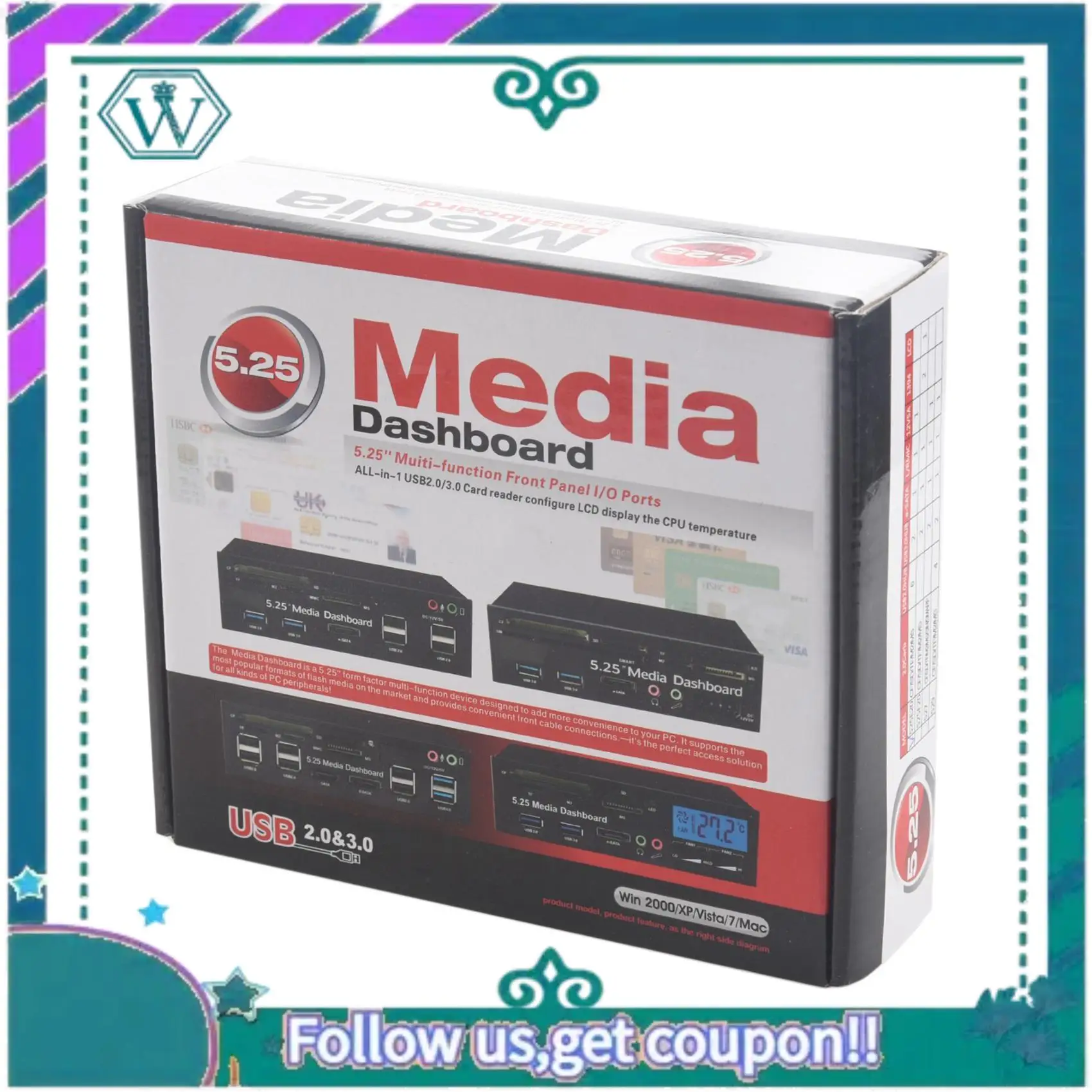 A75Q-2X Multifuntion 5.25Inch Media Dashboard Card Reader USB 2.0 USB 3.0 20 Pin E-SATA SATA Front Panel
A75Q-2X Multifuntion 5.25Inch Media Dashboard Card Reader USB 2.0 USB 3.0 20 Pin E-SATA SATA Front Panel