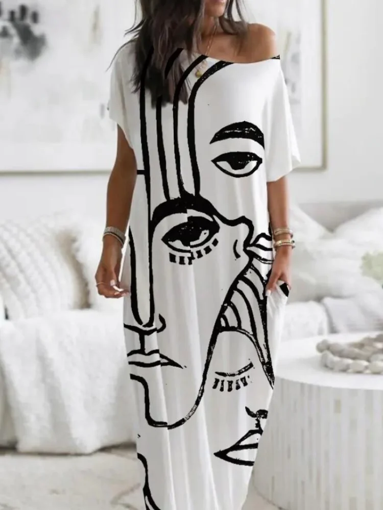 Abstract figure print short sleeved jumpsuit long skirt women's fashion casual 2025 spring/summer new women's clothing
Abstract figure print short sleeved jumpsuit long skirt women's fashion casual 2025 spring/summer new women's clothing