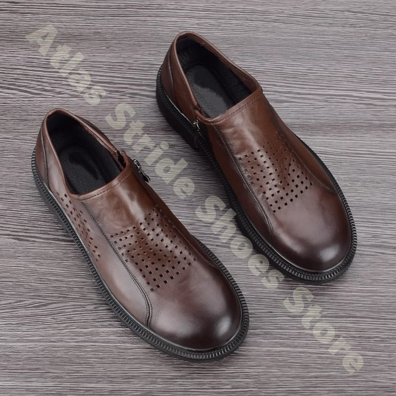 Men Hollow Out Leather Shoes Breathable Business Casual Loafers With Side Zipper Comfortable Non Slip Rubber Sole Office Shoes
Men Hollow Out Leather Shoes Breathable Business Casual Loafers With Side Zipper Comfortable Non Slip Rubber Sole Office Shoes