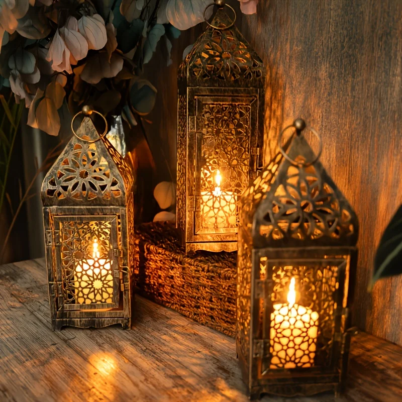 Set of Two Iron Moroccan Lanterns Featuring Hollow-Out Designs, Perfect for Projecting Art. These Festive Candle Holders Are Ide
Set of Two Iron Moroccan Lanterns Featuring Hollow-Out Designs, Perfect for Projecting Art. These Festive Candle Holders Are Ide