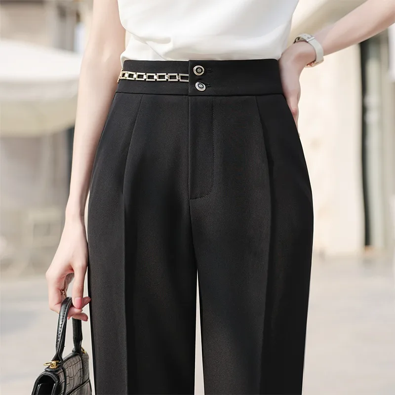 Harem Suit Pants Women's Straight High Waist Slimming Cropped Pants Loose Tapered Baggy Pants Summer Thin Casual Pants
Harem Suit Pants Women's Straight High Waist Slimming Cropped Pants Loose Tapered Baggy Pants Summer Thin Casual Pants