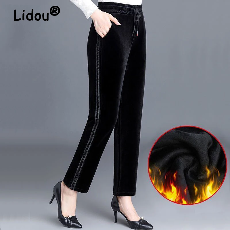 2023 Autumn Winter Women Fashion Gold Velvet Side Striped Sports Pants Casual Plush Thick High Waist Straight Trousers Pantalon
2023 Autumn Winter Women Fashion Gold Velvet Side Striped Sports Pants Casual Plush Thick High Waist Straight Trousers Pantalon