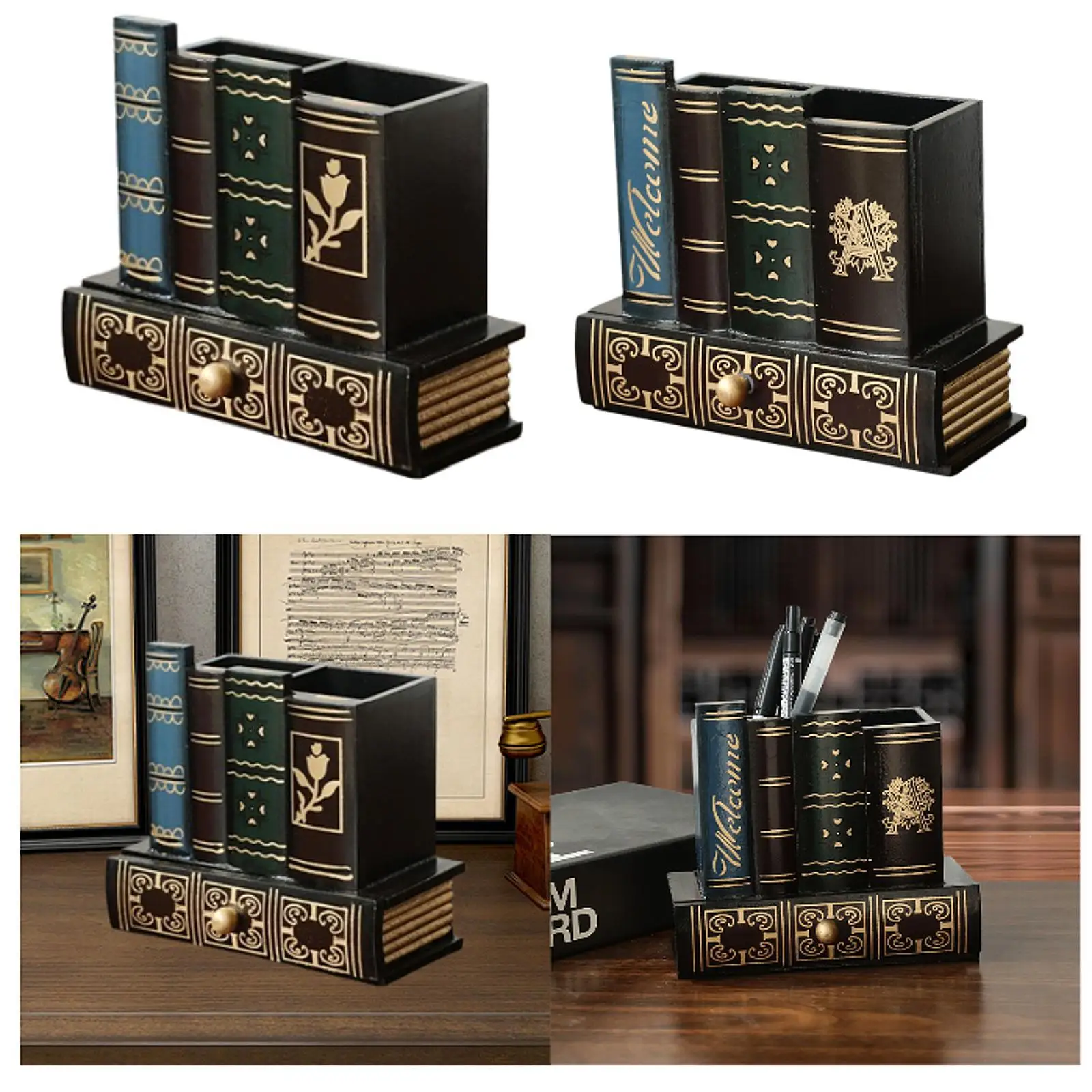 Vintage Book Decorative Pen Holder Faux Book Ornament Storage Container Pencil Holder for Shelf Desktop Cafe Living Room Table
Vintage Book Decorative Pen Holder Faux Book Ornament Storage Container Pencil Holder for Shelf Desktop Cafe Living Room Table