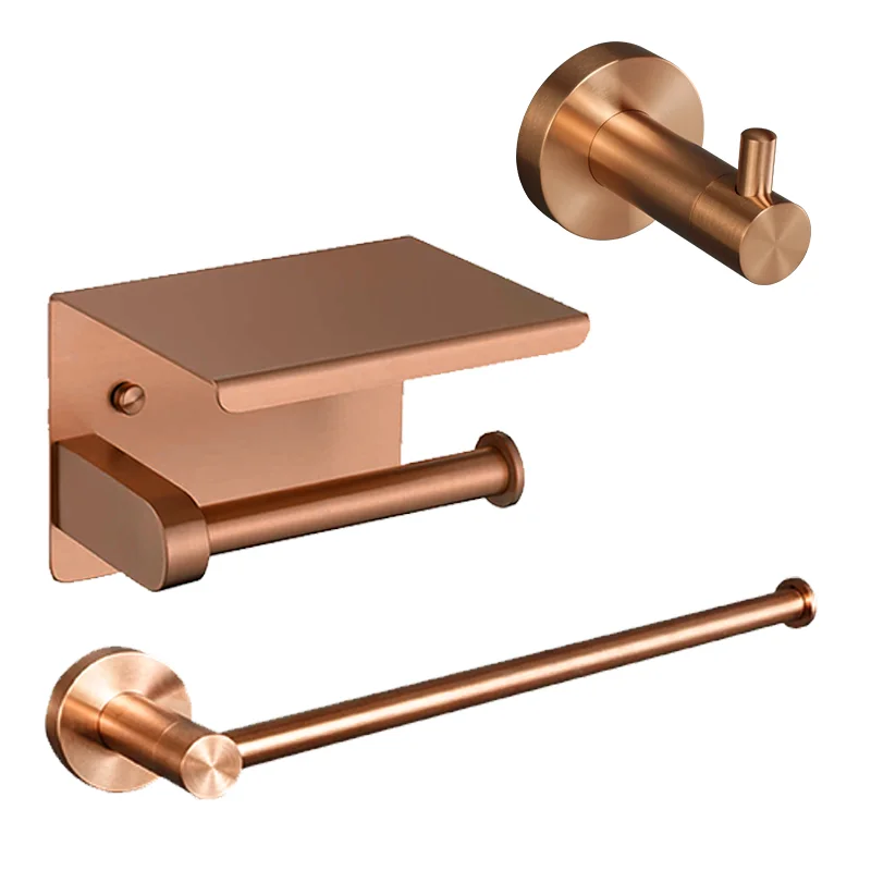 Brushed Rose Gold Stainless Steel Wall-Mounted Bathroom Set - Elegant Toilet Paper Towel Holder Soap Dispenser Robe Hook
Brushed Rose Gold Stainless Steel Wall-Mounted Bathroom Set - Elegant Toilet Paper Towel Holder Soap Dispenser Robe Hook